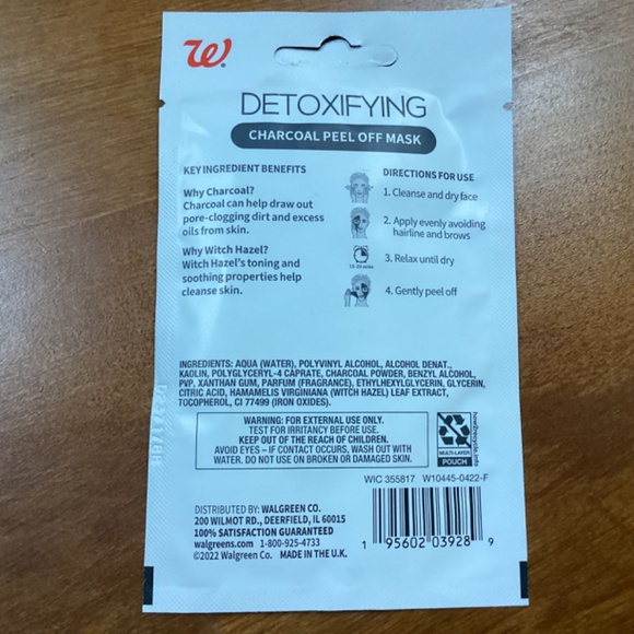 Walgreens Detoxifying Charcoal Peel Off Masks 14.7 ml Charcoal * Witch Hazel - Picture 3 of 4